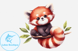 red panda floral watercolor clipart design 97