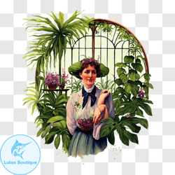 woman gardening with her pet bird png design 150