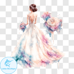 watercolor illustration of elegant bride in wedding dress with colorful flowers png design 218