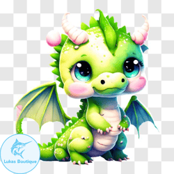 cute green dragon with wings and crown png design 222