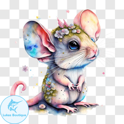 cute mouse with flower crown png design 227