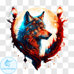 mystical wolf with glowing features standing in front of a full moon png design 238