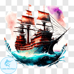 old fashioned sailing ship on a choppy sea png design 270