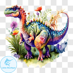 colorful dinosaur standing among flowers and plants png design 278