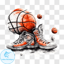 colorful basketball shoes and balls artwork png design 279