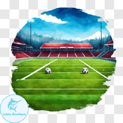 soccer field with white lines, soccer balls, and stadium png28 design 283