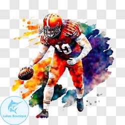 football player in orange uniform on colorful background png design 302