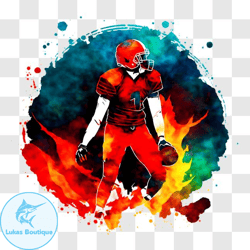 football player holding a football in front of splashes of colorful paint png design 319