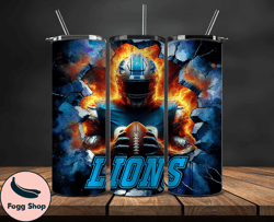 detroit lions tumbler wrap, crack hole design, logo nfl football, sports tumbler png, tumbler design 20