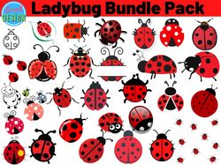 30 ladybug svg bundle pack , cute ladybug printable png file
