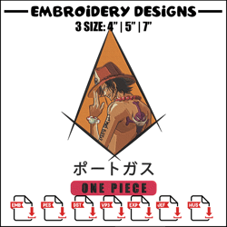 ace poster embroidery design, one piece embroidery, embroidery file, anime embroidery, anime shirt, digital download.
