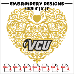 vcu rams heart embroidery design, ncaa embroidery, sport embroidery, logo sport embroidery, embroidery design