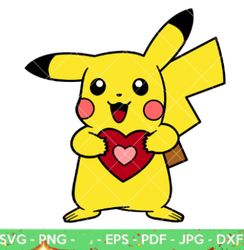 pikachu valentine svg, pikachu heart svg, holding heart svg, love, svg png  dxf eps cricut silhouette cutting file