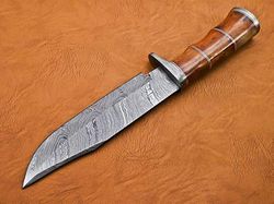 precision-crafted tactical high-grade damasus, fixed blade bushcraft knife with walnut wood handle.