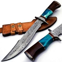 hunting knife, fixed blade bushcraft knife with leather sheath