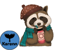 Baby Raccoon Drink Coffee PNG Design 43