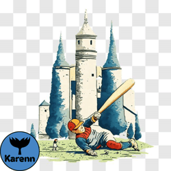 baseball player illustration with castle in background png