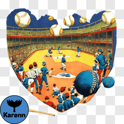 heart shaped baseball field with players and flying baseballs png