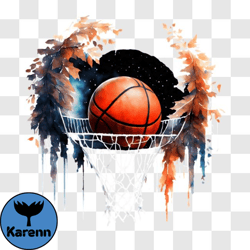 basketball hoop with ball on dark background png