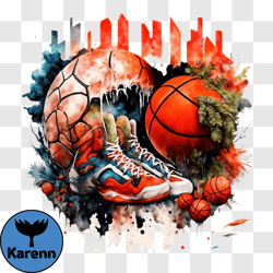 colorful basketball and sneaker painting png
