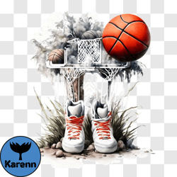 basketball shoes and hoop artwork png