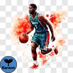 colorful basketball player dribbling with paint splashes png