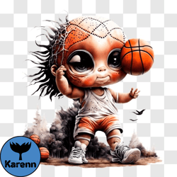 cartoon child with dreadlocks playing basketball outdoors png