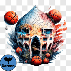 unique basketball themed house with rainstorm png