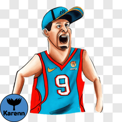 serious man with basketball in blue and red jersey png