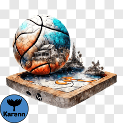 basketball ball floating on wooden box png