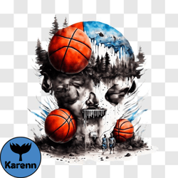 skull with basketball artwork png