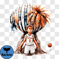 young boy on island with basketball png