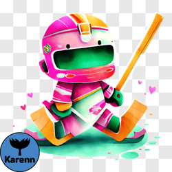 colorful cartoon character skating with hockey stick png