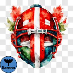 watercolor painting of hockey mask with canadian flag colors png