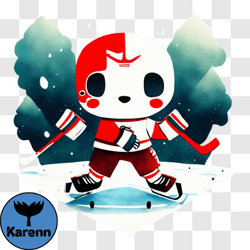 fun cartoon illustration of hockey player on frozen pond png