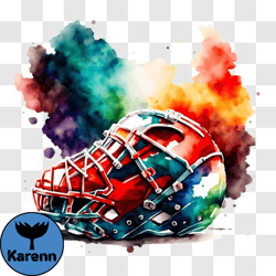 colorful hockey helmet art piece with watercolor splashes png