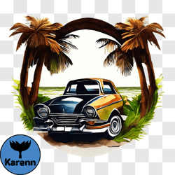 vintage car in a tropical paradise png