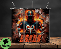 chicago bears tumbler wrap, crack hole design, logo nfl football, sports tumbler png, tumbler design 02