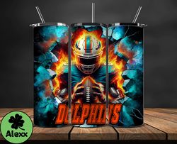 miami dolphins tumbler wrap, crack hole design, logo nfl football, sports tumbler png, tumbler design 14