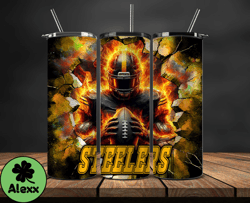 pittsburgh steelers tumbler wrap, crack hole design, logo nfl football, sports tumbler png, tumbler design 29