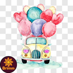 vintage car with balloons and floating hearts png