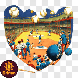 heart-shaped baseball field with players and flying baseballs png