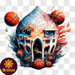 unique basketball-themed house with rainstorm png