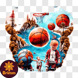 children playing basketball in water - artwork png