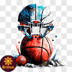 Basketball Helmet and Ball on Fourth of July PNG