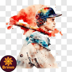 baseball player in artistic watercolor painting png design 38