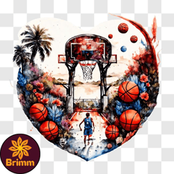 heart shaped basketball court with colorful balls png design 52