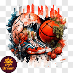 colorful basketball and sneaker painting png design 62