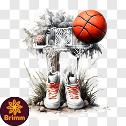 basketball shoes and hoop artwork png design 68
