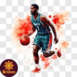 colorful basketball player dribbling with paint splashes png design 72